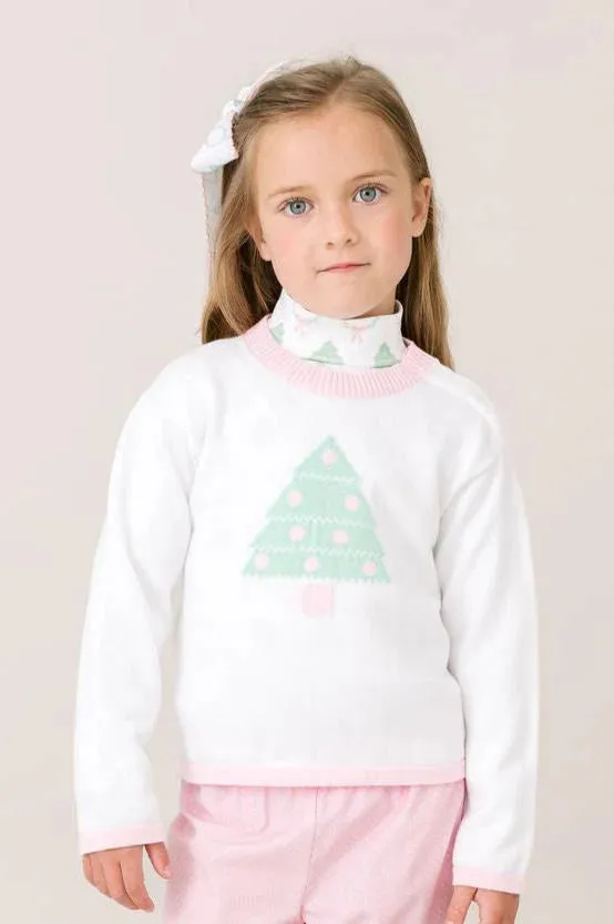 Cozy Up Tree Sweater- Sterling White & Pink