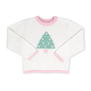 Cozy Up Tree Sweater- Sterling White & Pink