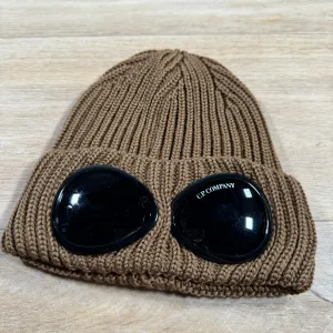 C.P. Company Extra Fine Merino Wool Goggle Beanie in Toffee