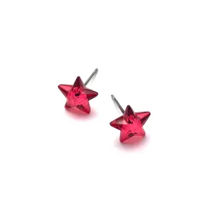 Cranberry Red Faceted Petite Star Stud Earrings