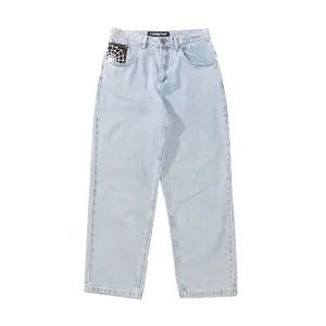 Crawling Death Web Denim Jeans Light Blue