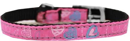 Crazy Hearts Nylon Dog Collar with classic buckles 3-8" Bright Pink Size 14