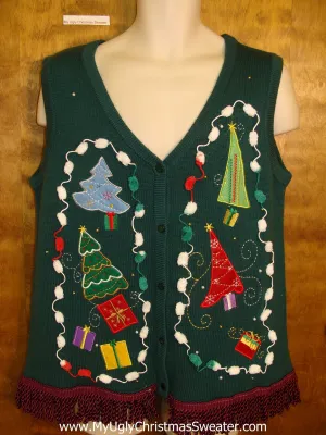 Crazy Pointy Trees Ugly Christmas Sweater Vest