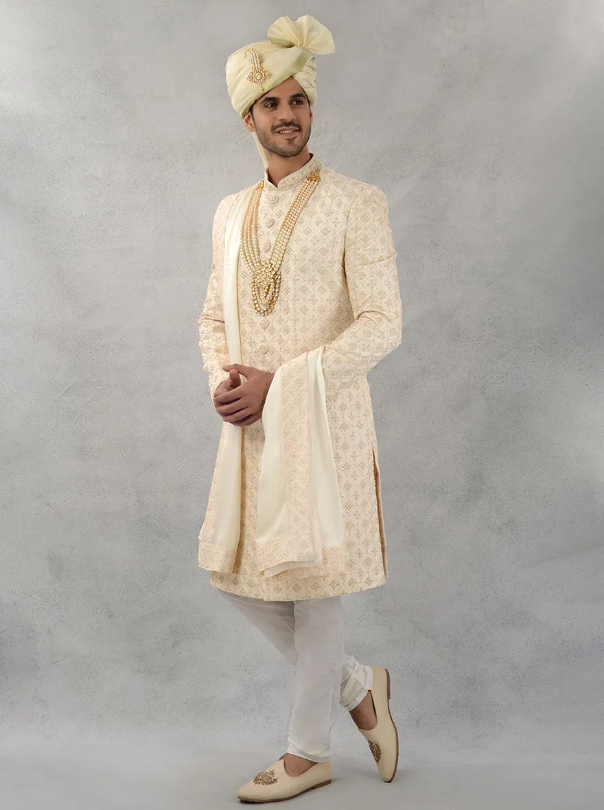 Cream & Gold Sherwani | Azania