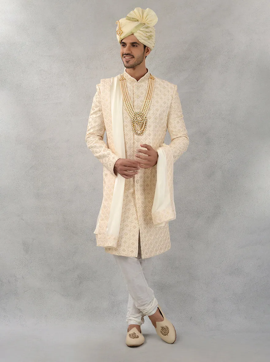 Cream & Gold Sherwani | Azania