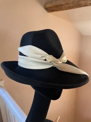 Cream and Black Tilted Fedora