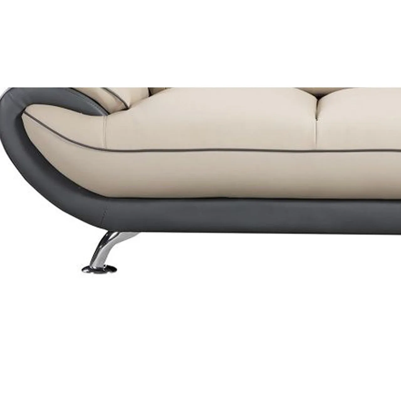 Cream and Dark Gray Faux Leather Loveseat - Modern Sophistication