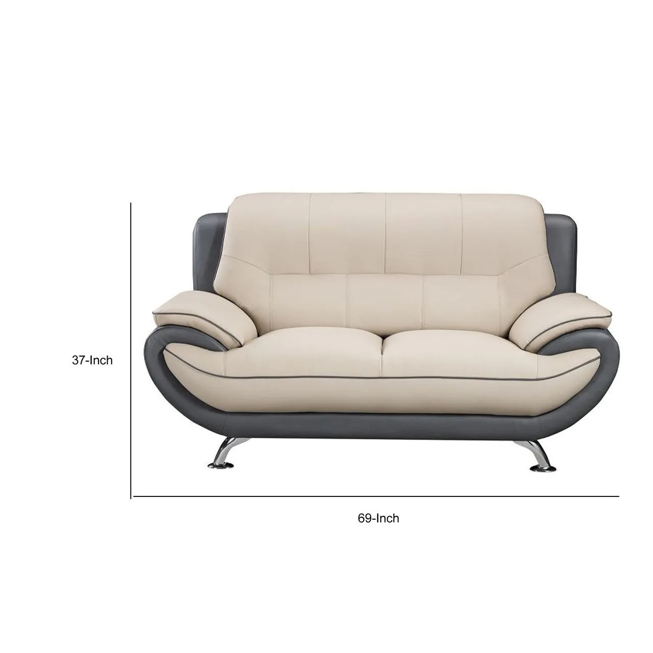 Cream and Dark Gray Faux Leather Loveseat - Modern Sophistication