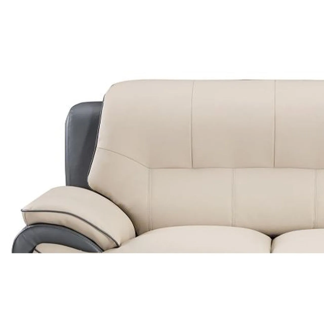 Cream and Dark Gray Faux Leather Loveseat - Modern Sophistication