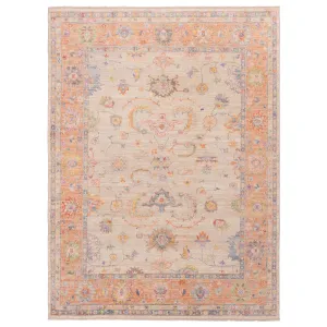 Cream and Orange Oushak Angora Wool Rug - 8' x 10'1"