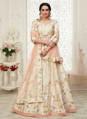 Cream And Pink Floral Embroidered Designer Lehenga Choli