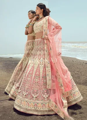 Cream And Pink Zarkan Embroidered Designer Lehenga Choli