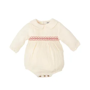 Cream Boy Bubble with Red Embroidery (Infant)