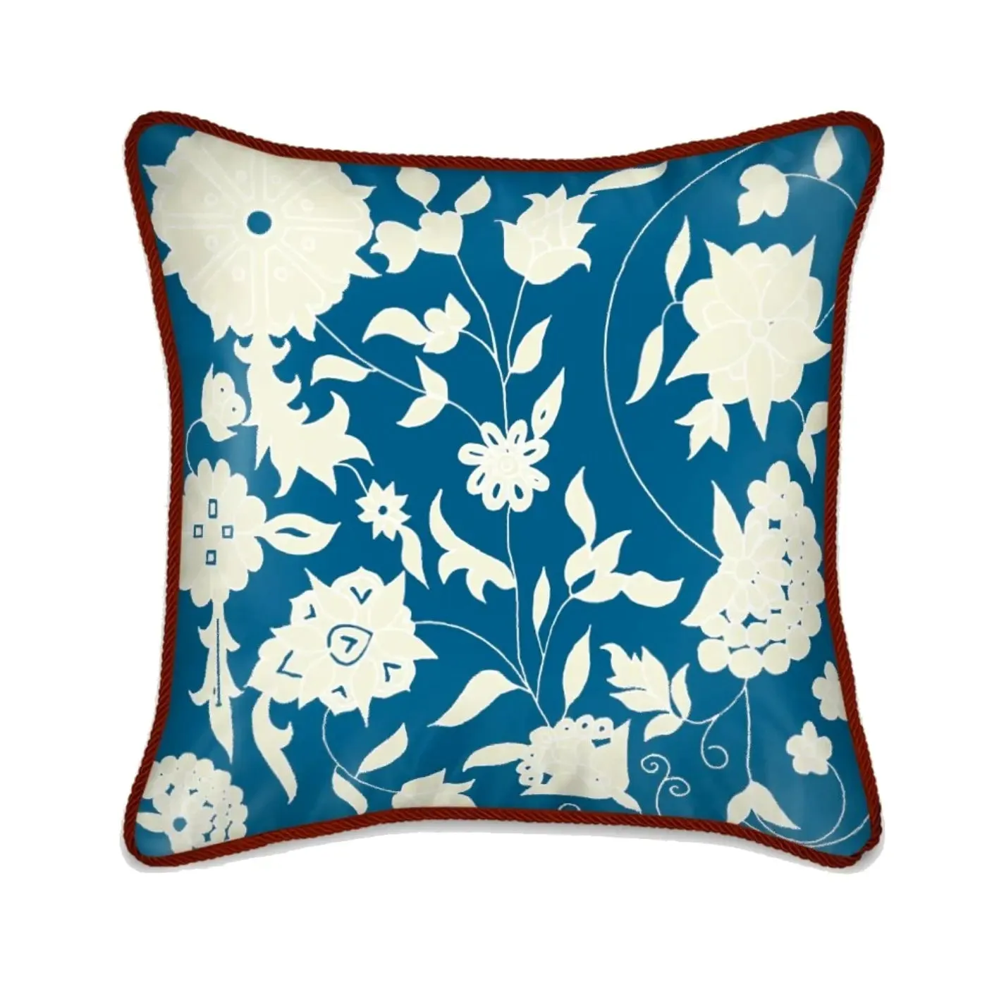 Cream Carpet Flowers on Teal Silk Cushion