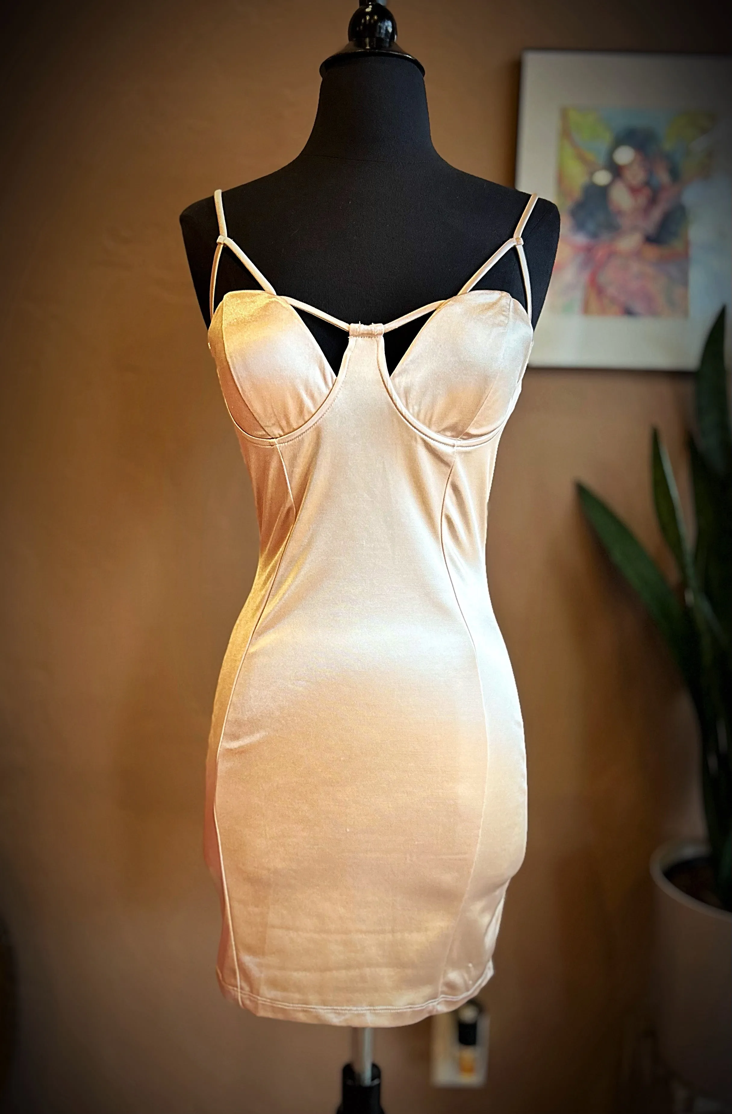 Cream Champagne Satin Mini Cocktail Dress