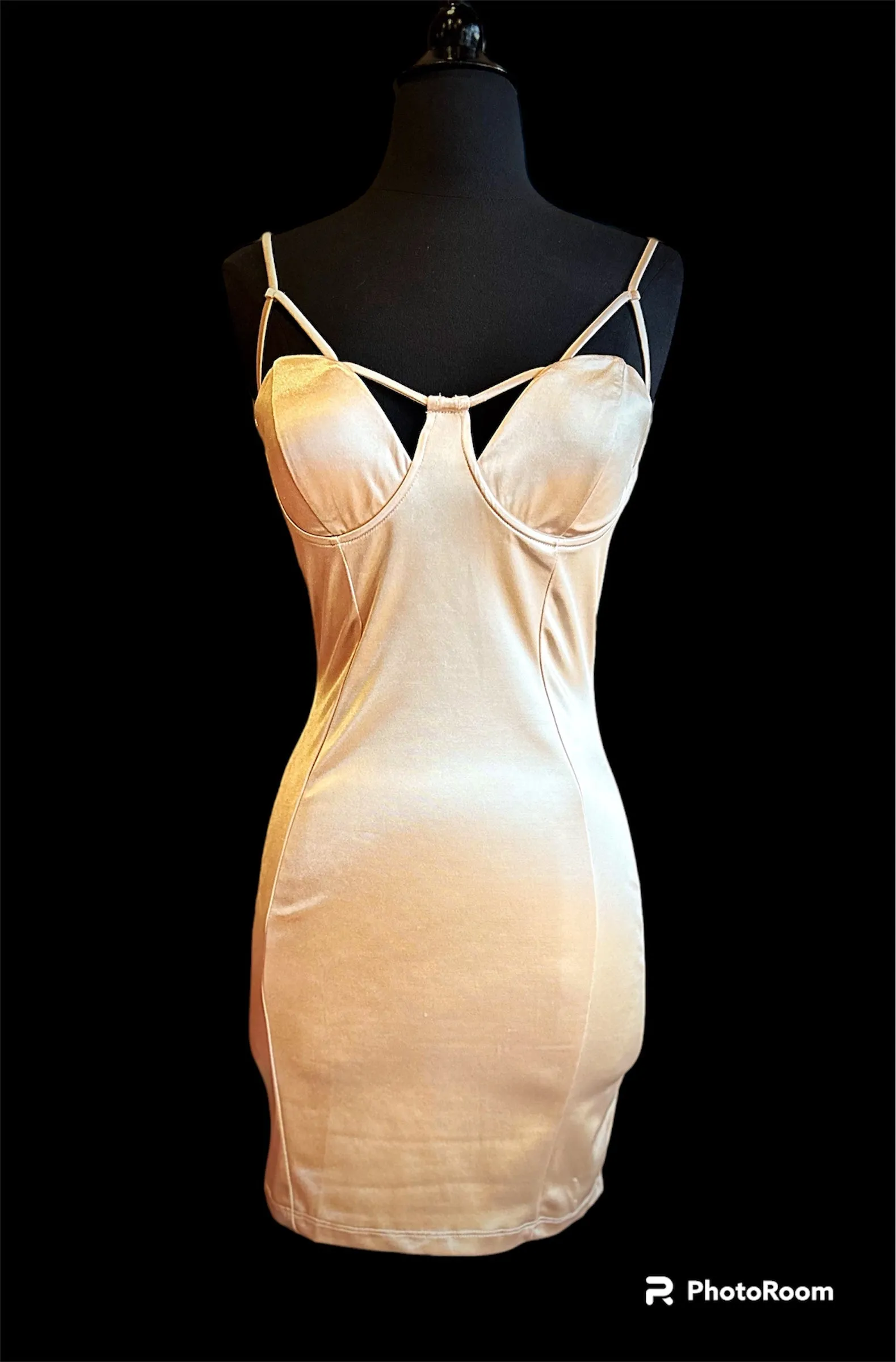 Cream Champagne Satin Mini Cocktail Dress