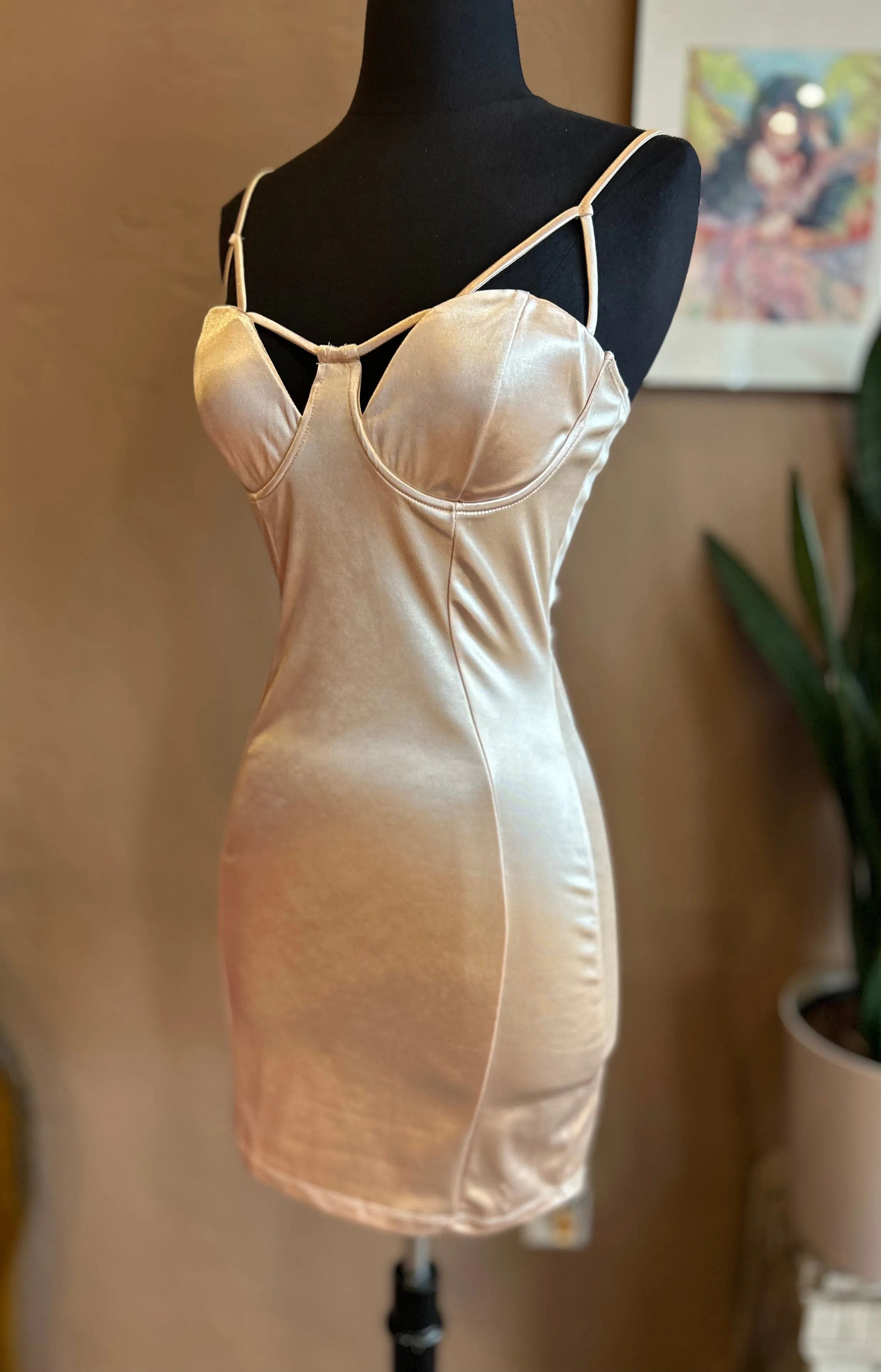 Cream Champagne Satin Mini Cocktail Dress