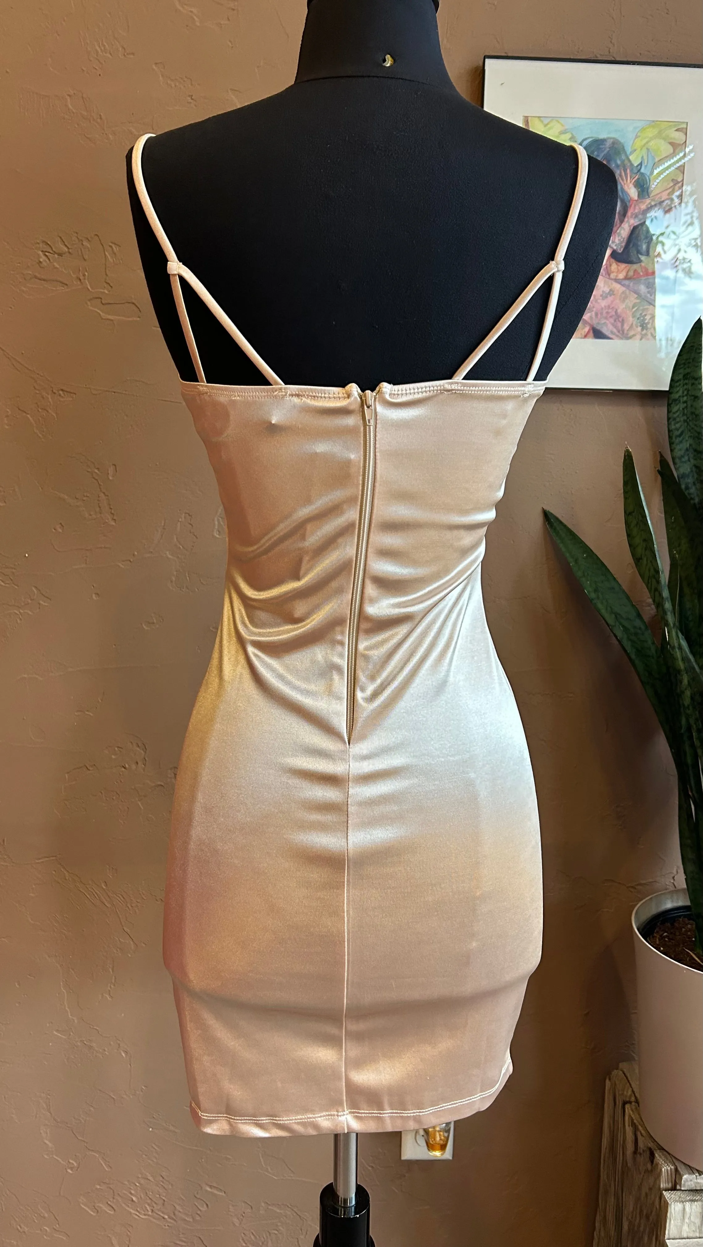 Cream Champagne Satin Mini Cocktail Dress