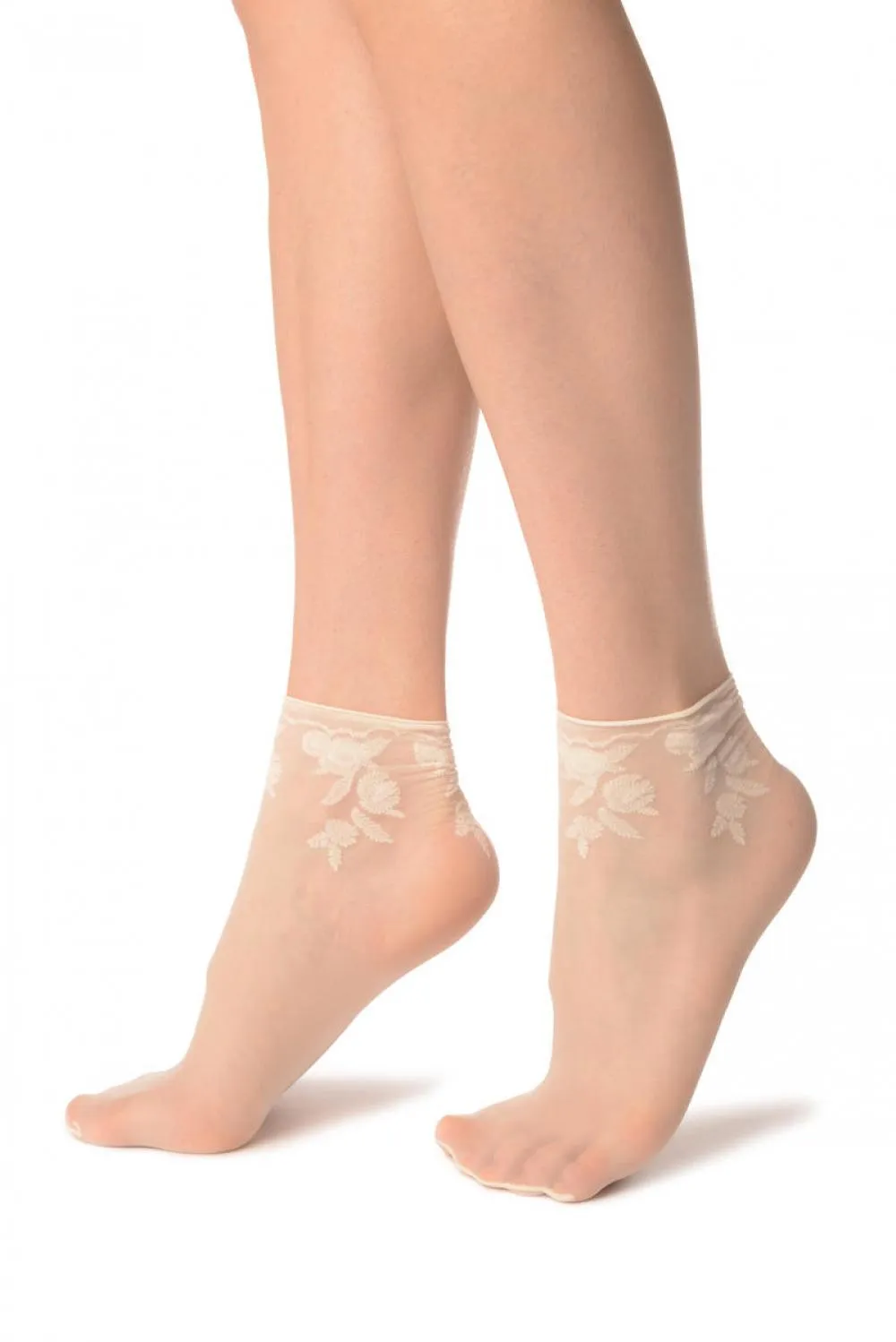 Cream Chrysanthemum Flowers With Comfortable Top Ankle High Sock