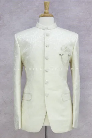 Cream Color Pure Silk Jodhpuri Suit With Handwork