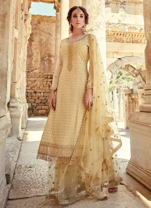 Cream Embroidered Pakistani Sharara Suit