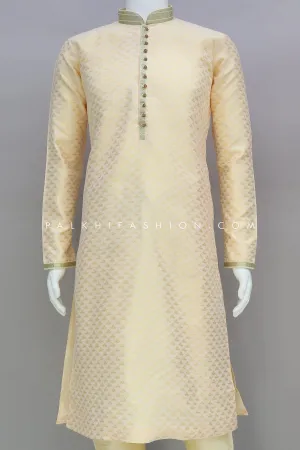 Cream Embroidery Work Men's Kurta Pajama