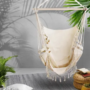 Cream Hanging Hammock Chair Polyester Cotton Outdoor Gardeon