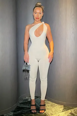 Cream Knot Strap Slinky Jumpsuit - Imani