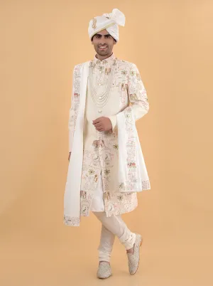 Cream Multi  Sherwani | TULA