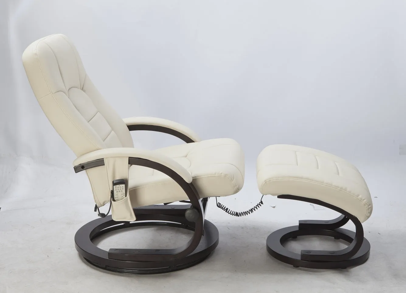 Cream PU Leather Massage Recliner Chair with Ottoman Set