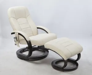 Cream PU Leather Massage Recliner Chair with Ottoman Set