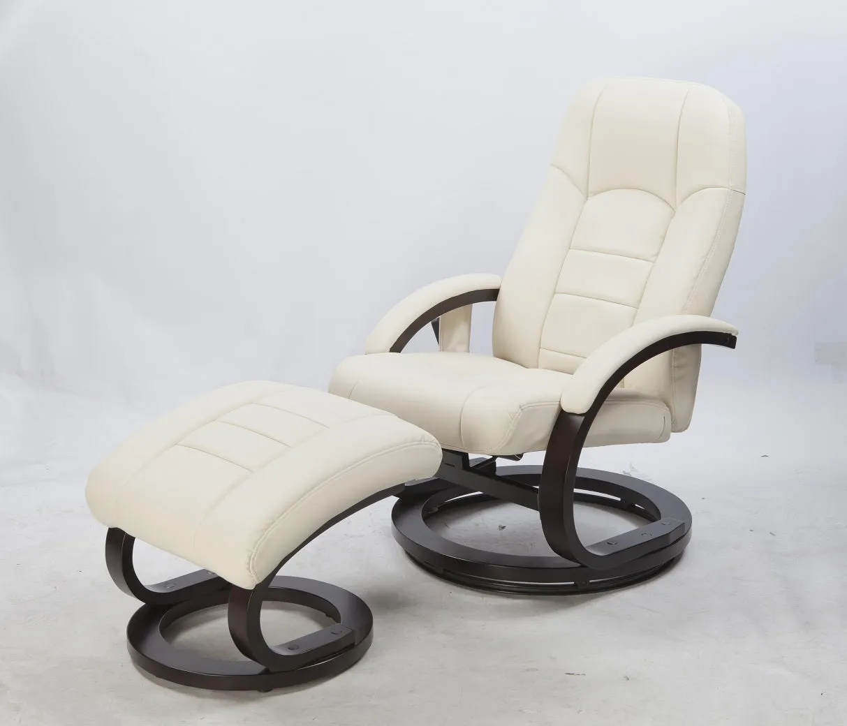 Cream PU Leather Massage Recliner Chair with Ottoman Set