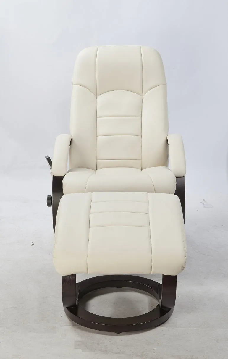 Cream PU Leather Massage Recliner Chair with Ottoman Set