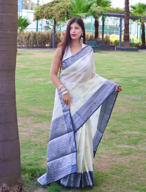 Cream Saree in Linen