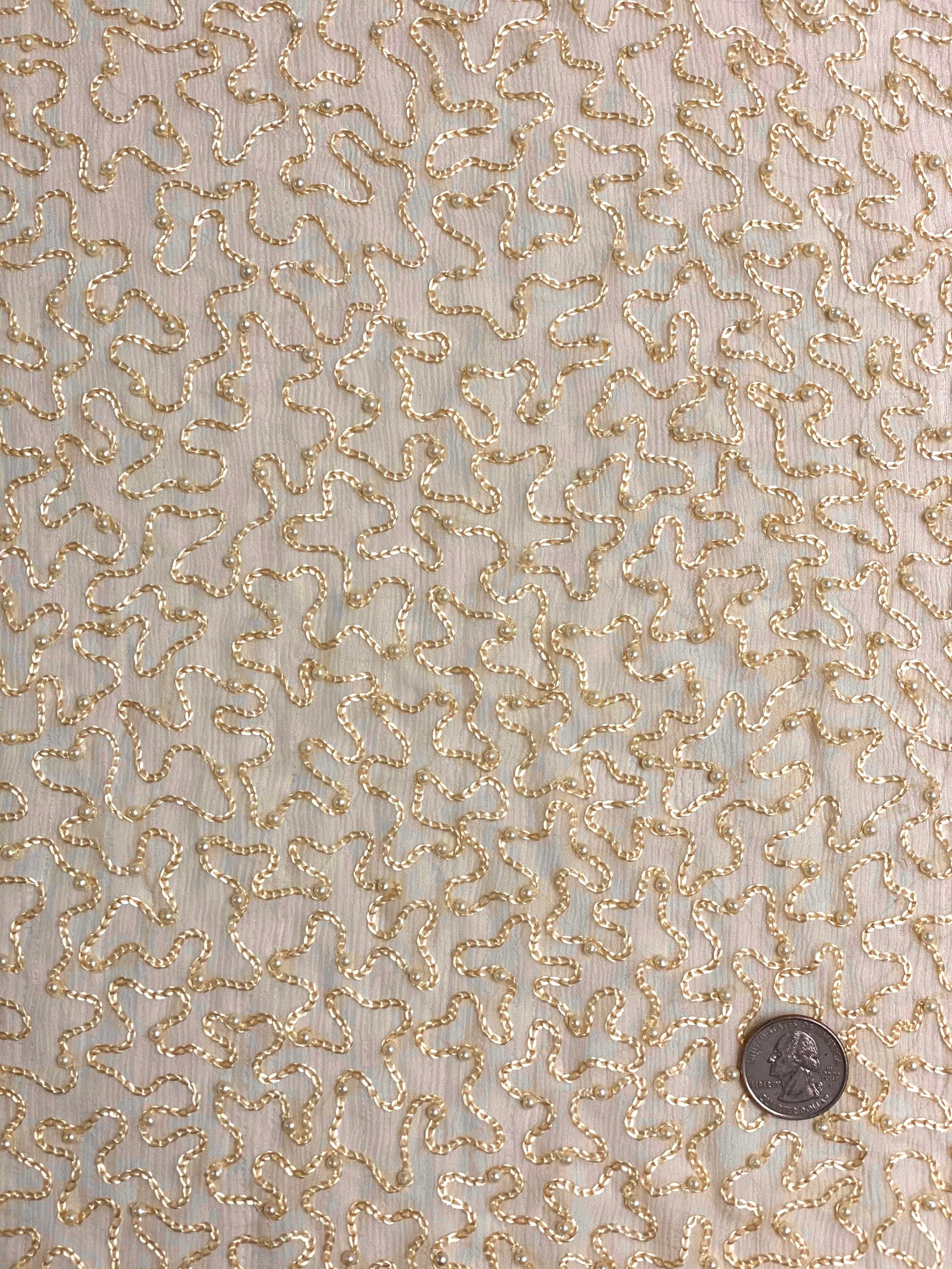 Cream Sequin & Beads On Silk Chiffon JEC-070-1 Fabric