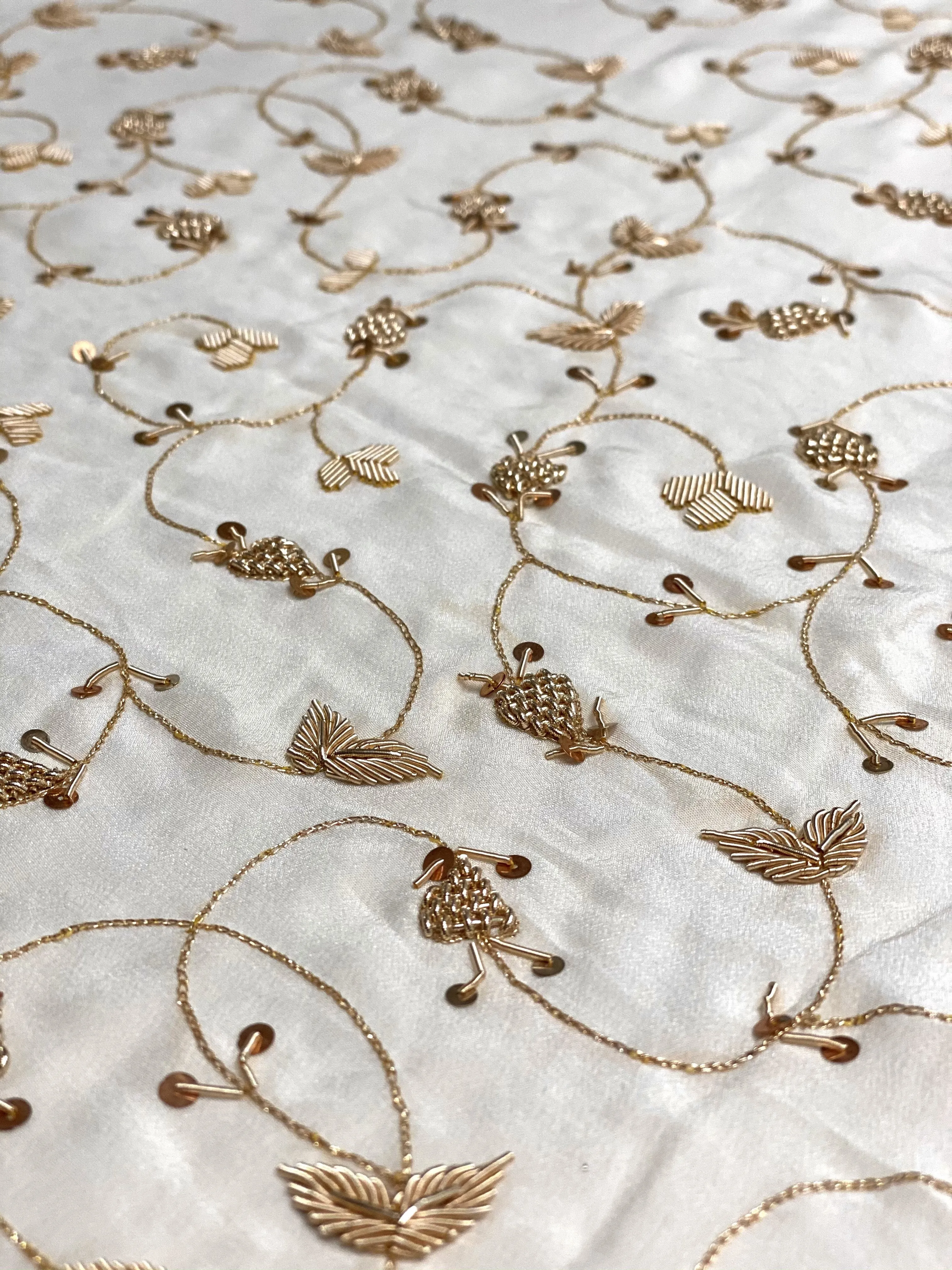 Cream Sequin & Beads On Silk Chiffon JEC-144 Fabric