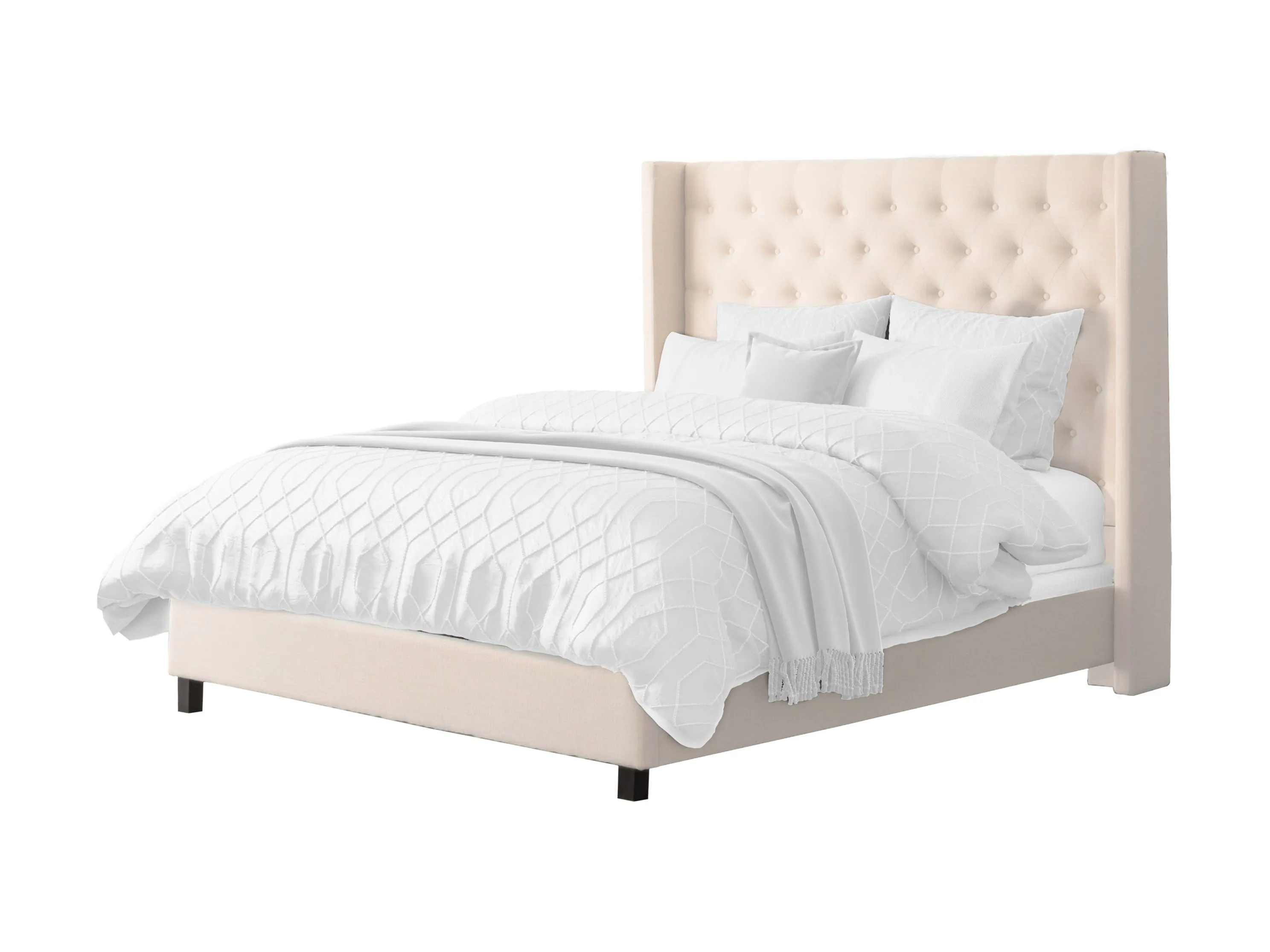 Cream Tufted Queen Bed with Slats