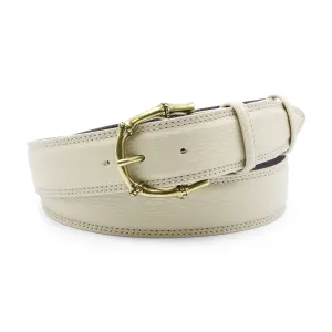 Cream Tumbled Leather Bamboo Prong Belt