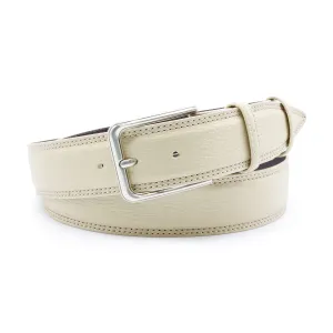 Cream Tumbled Leather Double Stitch Belt