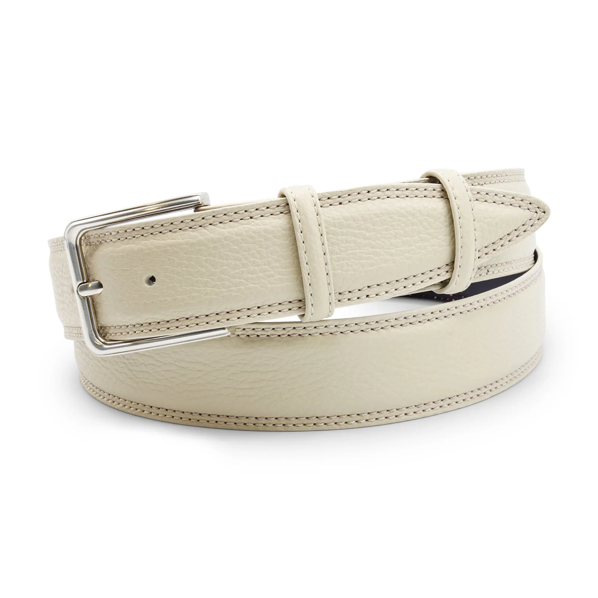 Cream Tumbled Leather Double Stitch Belt