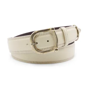 Cream Tumbled Leather Double Stitch Bleached Prong Belt