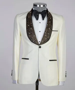 Cream Tuxedo with Designed Black Lapel