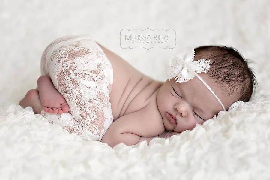 Cream White Lace Pants and Lace Bow Mohair Headband