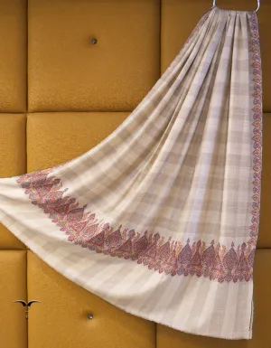 creamy-white and natural check men"s embroidery pashmina shawl 8864