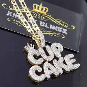 Create Your Own Custom Design in 925 Sterling Silver 2.00inch Crown CUPCAKE Pendant Cubic Zirconia