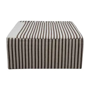 Creative Co-Op Wood and Wool Kilim Upholstered Coffee Ottoman Table, Striped Cream & Brown