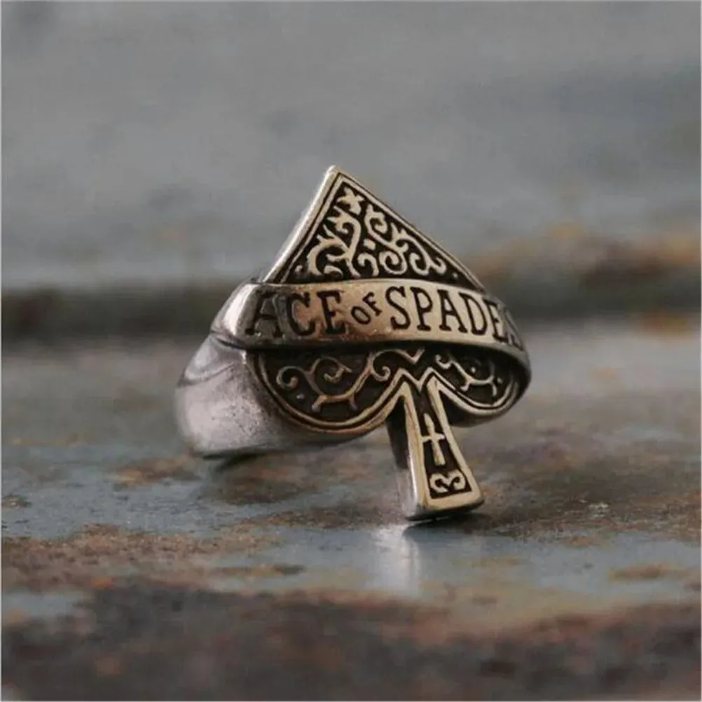 Creative Fashion Spades Solitaire Punk Hip Hop Rock Men's Ring Holiday Gift Jewelry Jewelry Wholesale