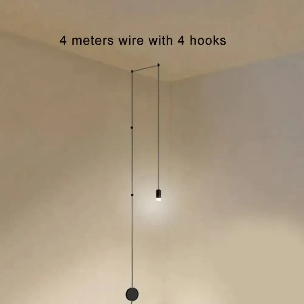 Creative Modern Art Pendant Lamp Light Black Metal Long Wire Simple Shape Kitchen Bar Hanging Lamp Bedside Suspension Lighting