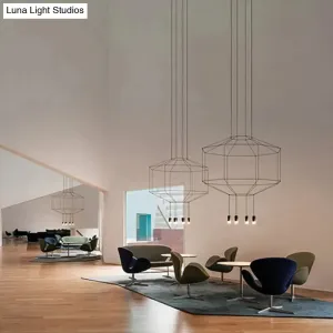 Creative Modern Art Pendant Lamp Light Black Metal Long Wire Simple Shape Kitchen Bar Hanging Lamp Bedside Suspension Lighting