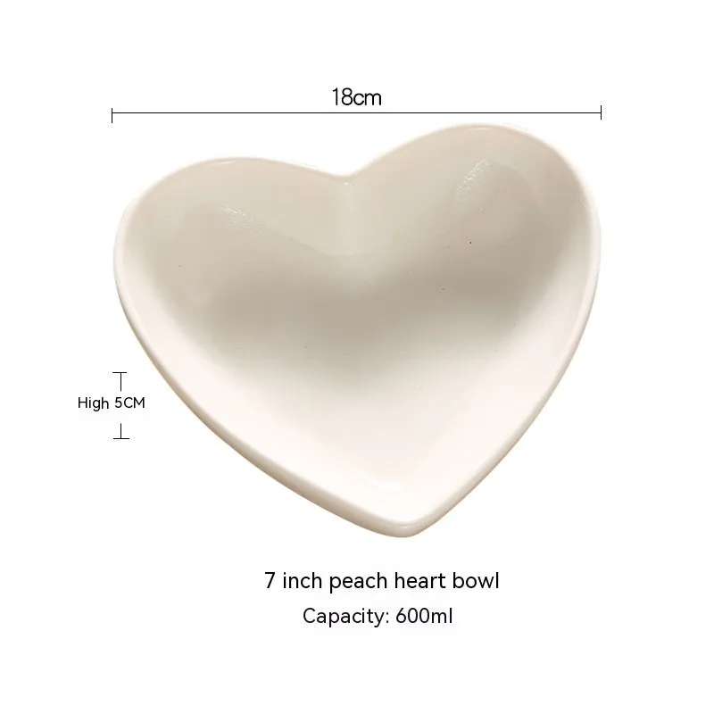 Creative Pure White Ceramic Heart-shaped Plate Bowl Western Cuisine